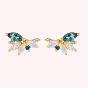 Rainbow Moonstone & London Blue Topaz Butterfly Studs